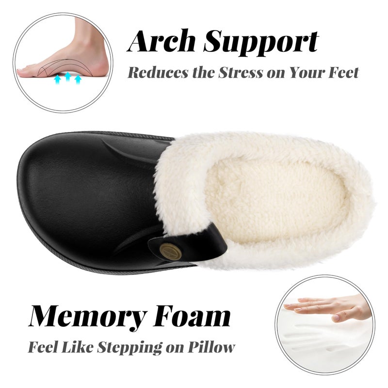 ChayChax Women and Men Fur Lined Clogs Memory Foam Warm Fuzzy Slippers Winter Waterproof Indoor Outdoor Slipper, Black, 7.5-8.5 Women/6.5-7 Men - Image 4